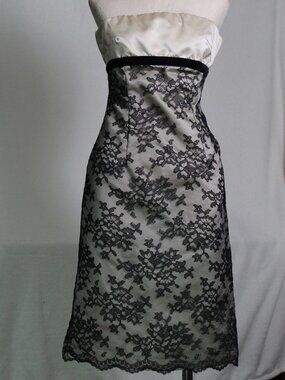 ruth Size 2 Beige Satin Black Lace Strapless Mini Formal Dress
